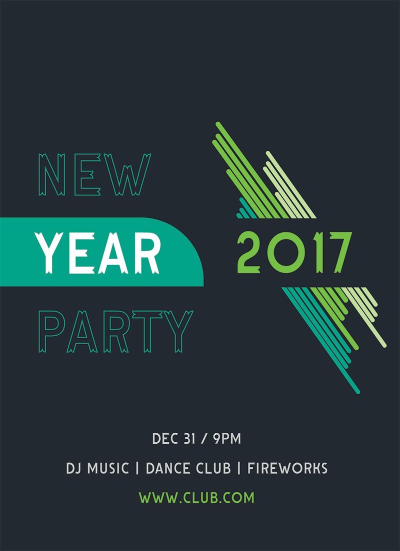 Dark Green New Year 2017 Flyer Design