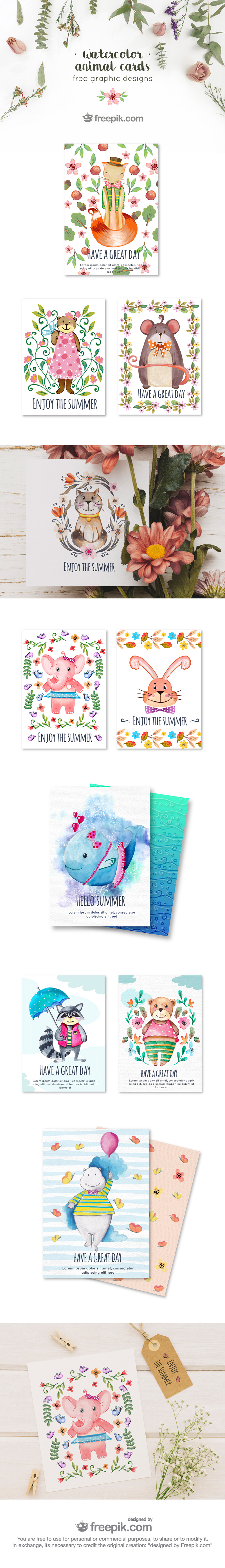 Watercolor Animal Card Designs